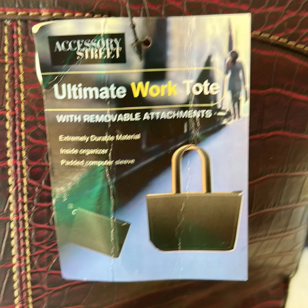 Accessory Street Ultimate Work Tote Burgundy Croc Embossed‎ Laptop Bag NWT